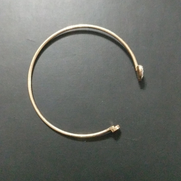 Gold Tone Clear Rhinestone Heart Cuff Bangle Statement Bracelet - Picture 3 of 5